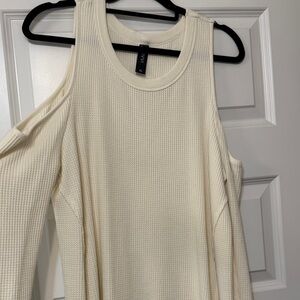 Cold-Shoulder Waffle Knit Tank Hoodie - Cream